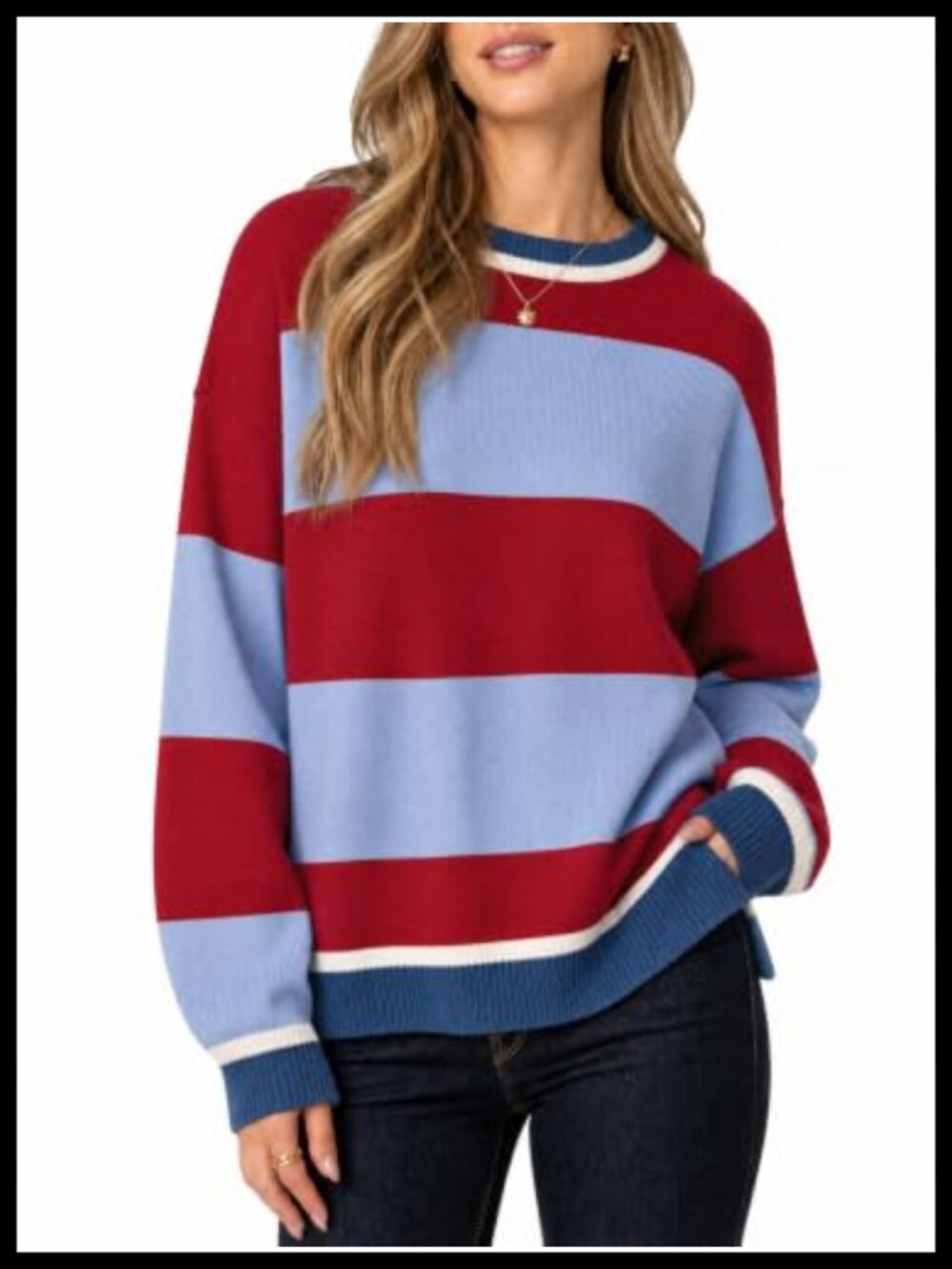 Oversized Crewneck Sweater Lantern Sleeve Knit Pullover Loose Fit